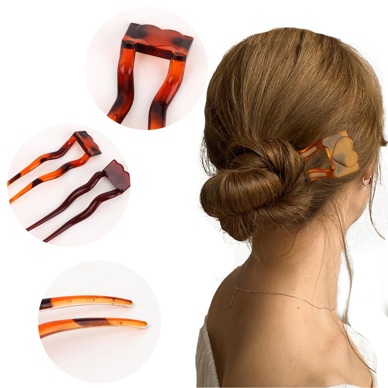 ANBALA 6 Pack Wavy Hair Pins for Women, 2 Prong Bun Hair Sticks for Women, Plastic French Hair Pin, Stylish Updo Accessories for Thick & Thin Hair - Image 3